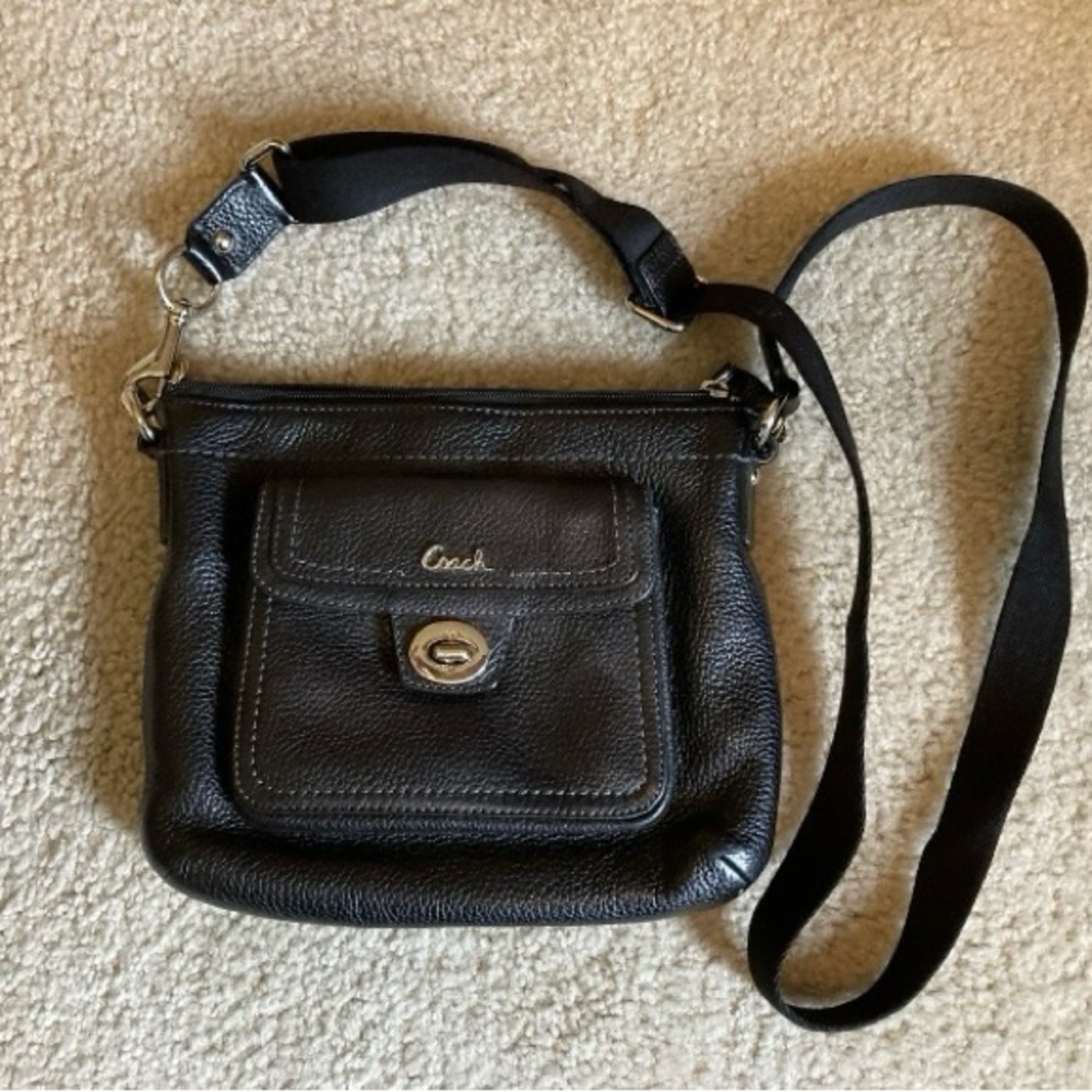 COACH Black Pebbled Leather Small Crossbody Bag Turn Lock Flap Pocket